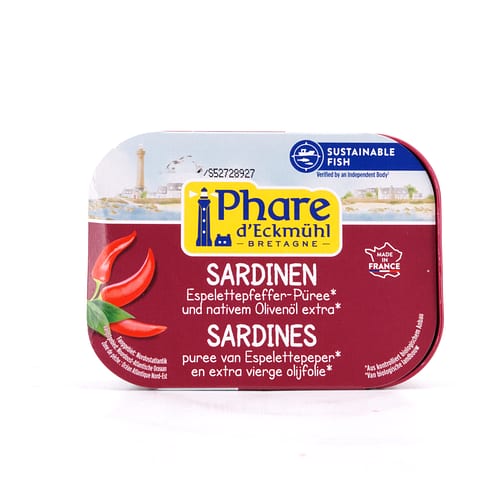 Phare d'Eckmühl Sardinen in Olivenöl mit Piment d'Espelette 135g 102 Gramm Abtropfgewicht Produktbild