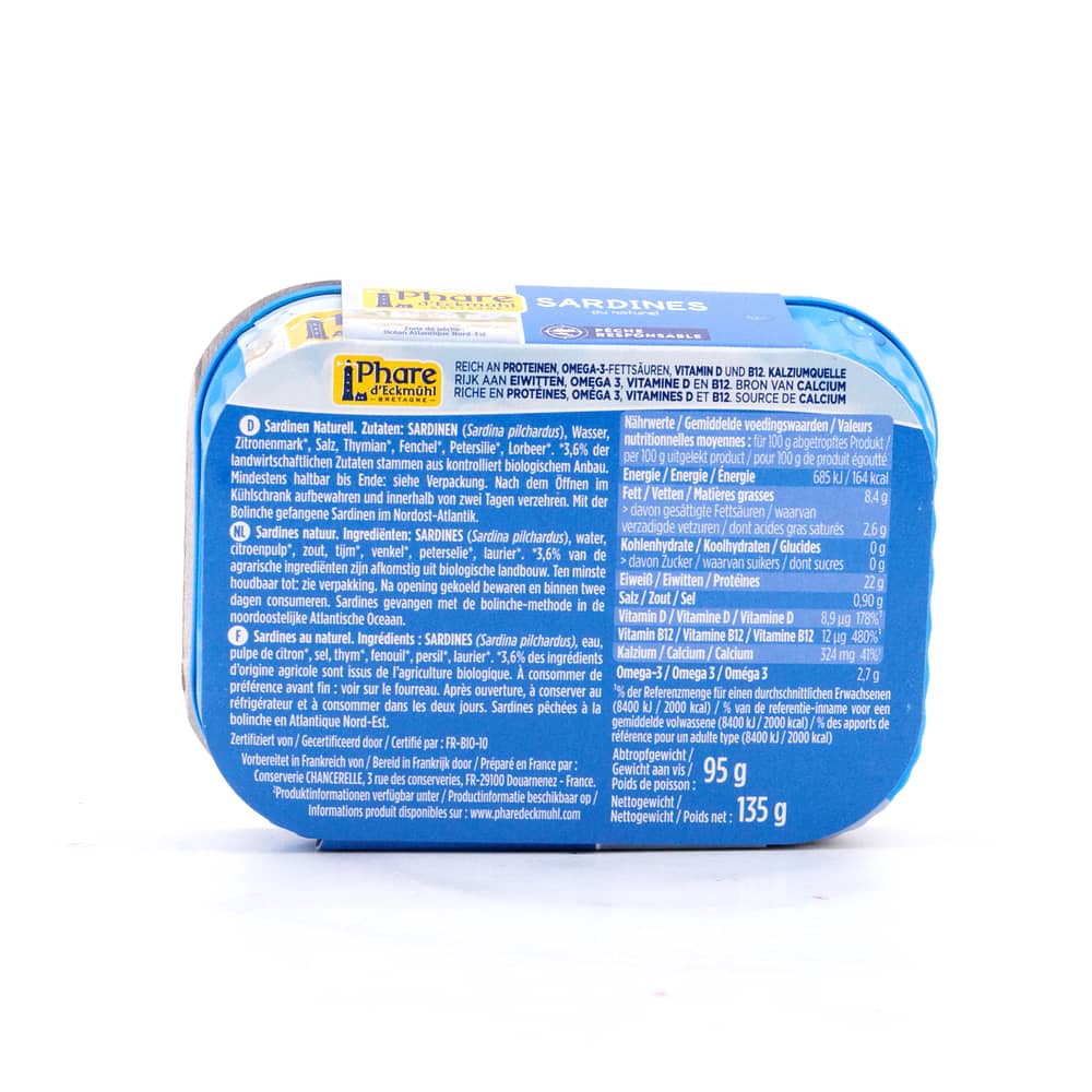 Phare d'Eckmühl Sardinen naturell 135g 95 Gramm Abtropfgewicht Produktbild