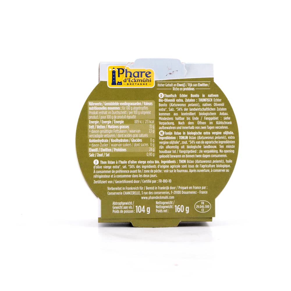 Phare d'Eckmühl Weißer Thunfisch/Germon in Bio-Olivenöl 160g 104 Gramm Abtropfgewicht Produktbild