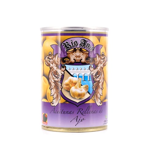 Rio Ana Aceitunas Rellenas de Ajo Grüne Oliven gefüllt mit Knoblauchpaste 292g 120 Gramm Abtropfgewicht Produktbild