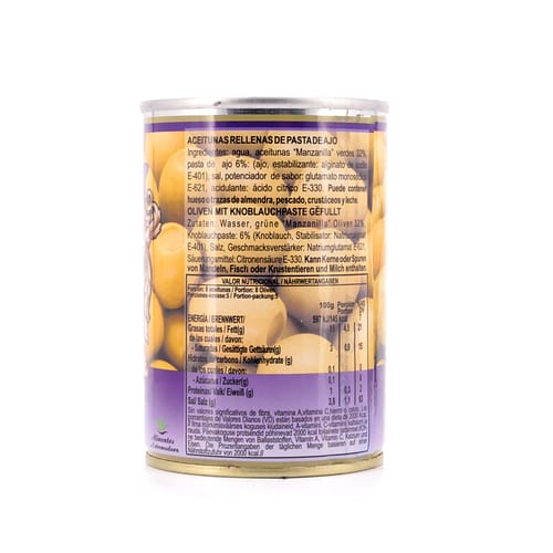 Rio Ana Aceitunas Rellenas de Ajo Grüne Oliven gefüllt mit Knoblauchpaste 292g 120 Gramm Abtropfgewicht Produktbild