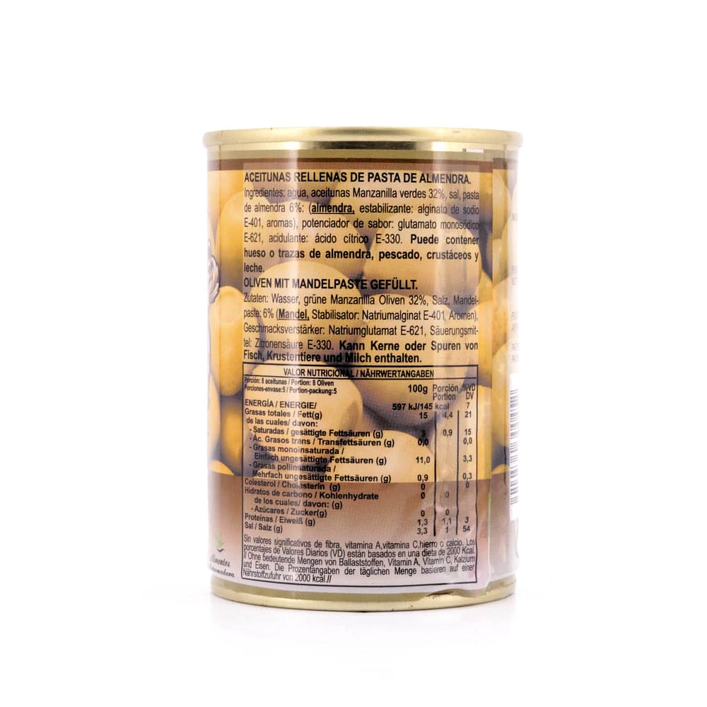 Rio Ana Aceitunas Rellenas de Almendra Grüne Oliven gefüllt mit Mandelpaste 292g 120 Gramm Abtropfgewicht Produktbild