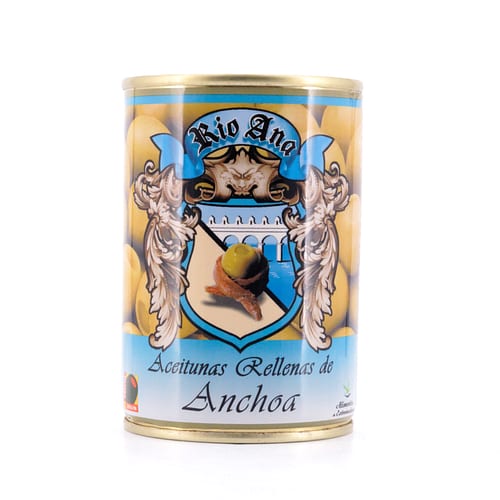 Rio Ana Aceitunas Rellenas de Anchoa Grüne Oliven gefüllt mit Sardellenpaste 292g 120 Gramm Abtropfgewicht Produktbild