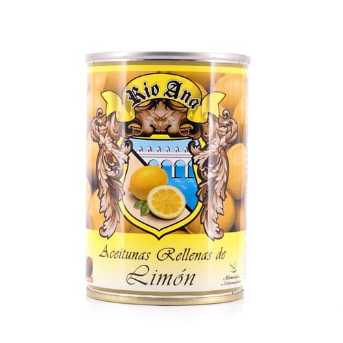 Rio Ana Aceitunas Rellenas de Limón Grüne Oliven gefüllt mit Zitronenpaste 292g 120 Gramm Abtropfgewicht Produktbild