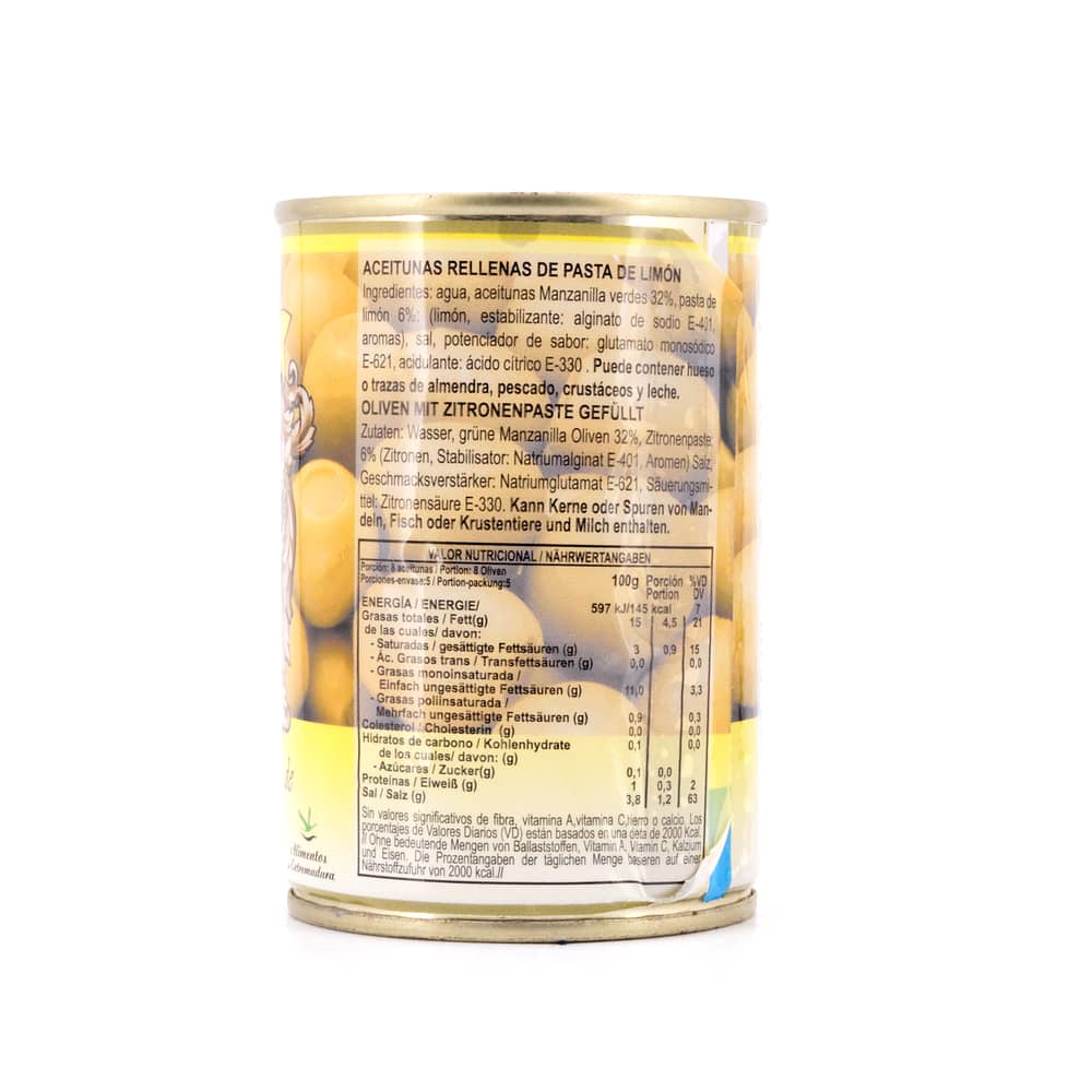 Rio Ana Aceitunas Rellenas de Limón Grüne Oliven gefüllt mit Zitronenpaste 292g 120 Gramm Abtropfgewicht Produktbild