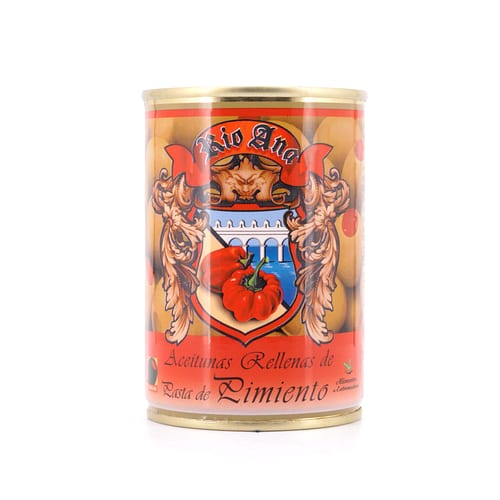 Rio Ana Aceitunas Rellenas de Pasta de Pimiento Grüne Oliven gefüllt mit Paprikapaste 292g 120 Gramm Abtropfgewicht Produktbild