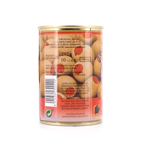 Rio Ana Aceitunas Rellenas de Pasta de Pimiento Grüne Oliven gefüllt mit Paprikapaste 292g 120 Gramm Abtropfgewicht Produktbild