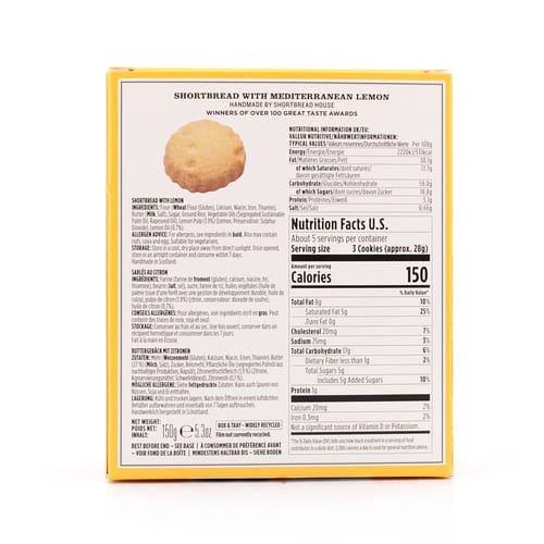 Shortbread House of Edinburgh Shortbread With Mediterranean Lemon Rounds Buttergebäck mit Zitronen 150 Gramm Produktbild