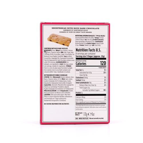 Shortbread House of Edinburgh Shortbread with rich dark Chocolate Fingers Buttergebäck mit Edelbitteschokolade 170 Gramm Produktbild