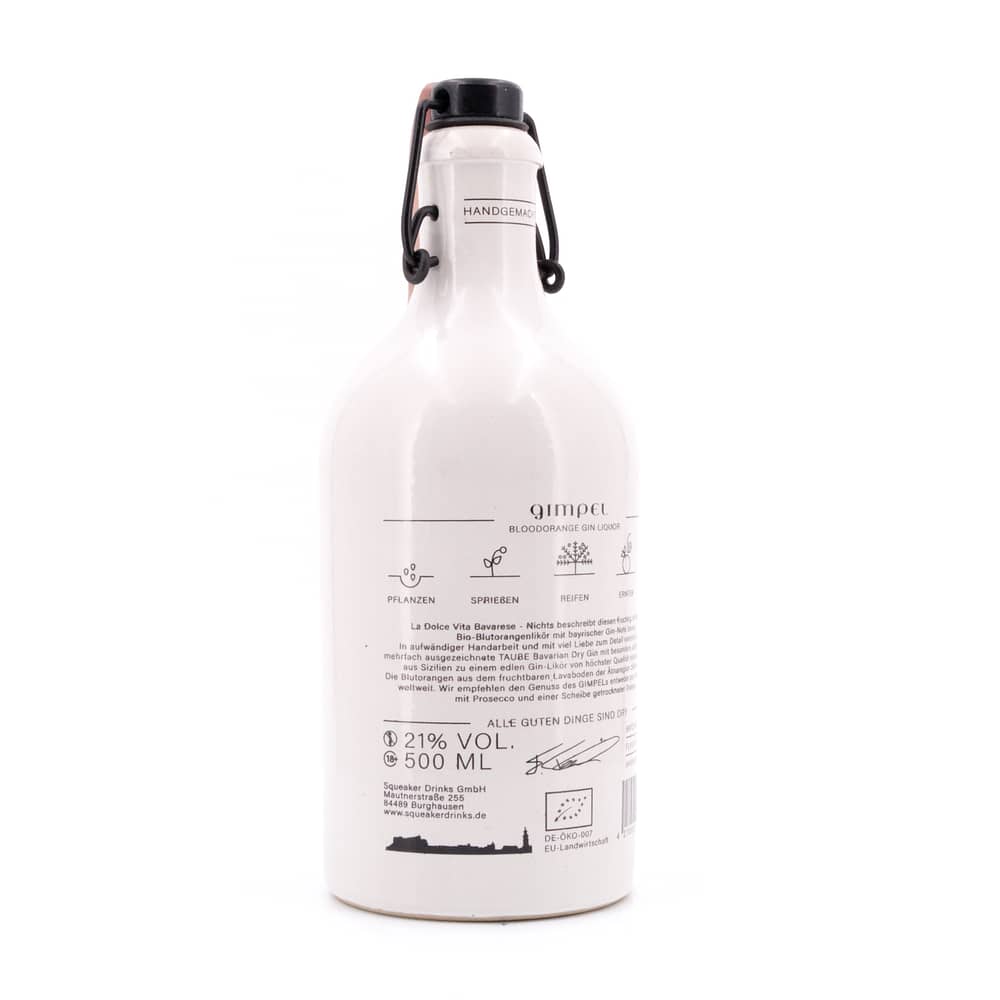 Taube BIO Gimpel Bloodorange Gin Liquor Steinzeugflasche mit Bügelverschluß 0,50 Liter/ 21.0% vol Produktbild