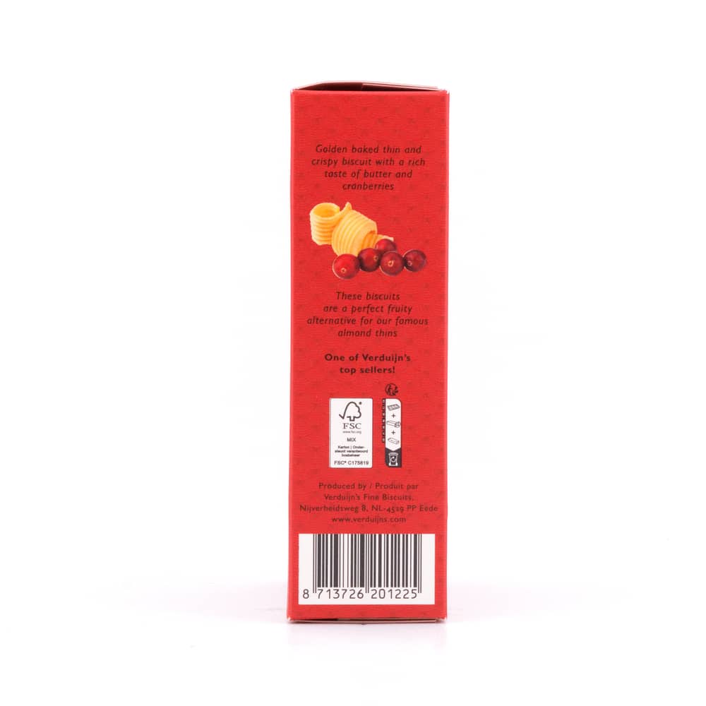 Verduijn's Cranberry Thins Buttergebäck mit Preiselbeeren 75 Gramm Produktbild
