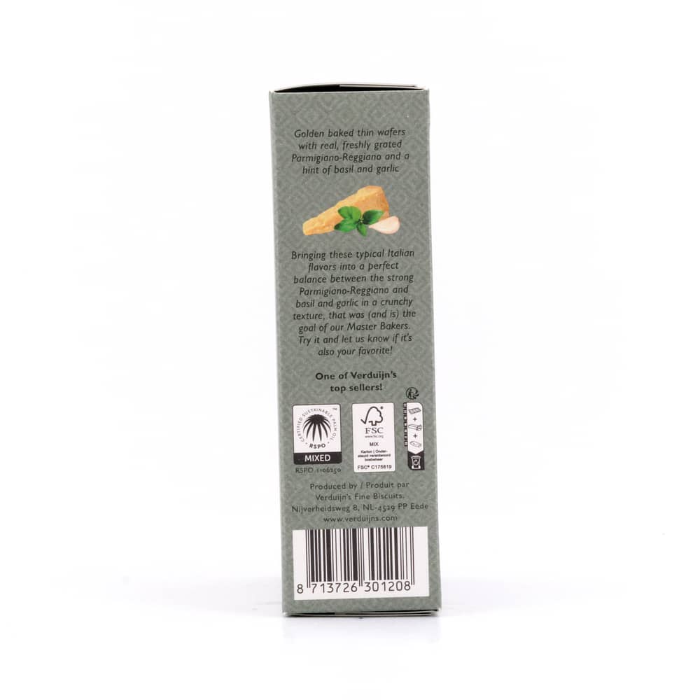 Verduijn's Parmesan Wafer Crackers Waffeln mit Parmesan, Basilikum und Knoblauch 75 Gramm Produktbild